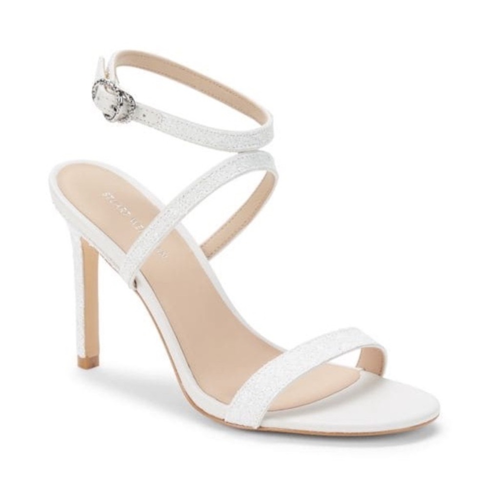 NWOT Stuart Weitzman Glitter White Strappy Heels